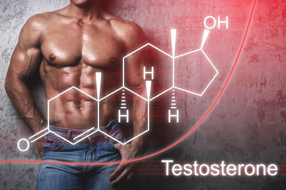 testosterone formula and muscular man in the background